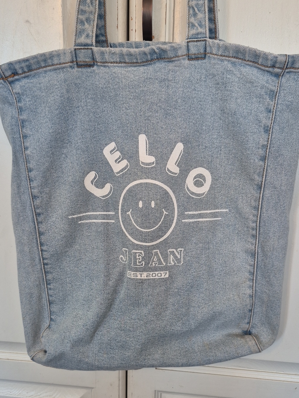 Cello Light Blue Denim Tote with White Smile Logo